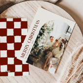Cranberry Checkered Christmas Familiefoto Feestdagenkaart