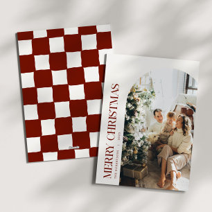 Cranberry Checkered Christmas Familiefoto Feestdagenkaart