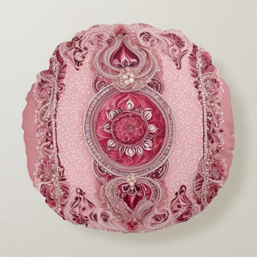 Cranberry Cherry Lace AI kunst Rond Kussen (Voorkant)