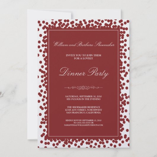 Cranberry Confetti Dinner Party Invitation Kaart (Voorkant)