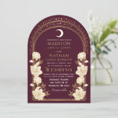 Cranberry Elegant Arch Art Nouveau Bruiloft Kaart (Staand voorkant)