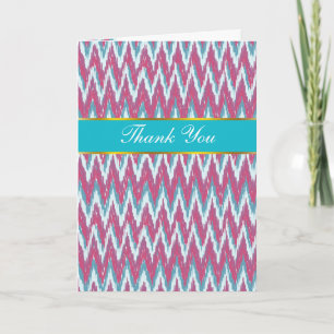 Cranberry en Blauwgroen iKat ZigZag Pattern Bedankkaart