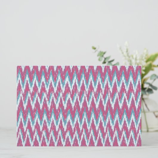 Cranberry en Blauwgroen iKat ZigZag Pattern Briefpapier (Staand voorkant)