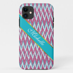 Cranberry en Blauwgroen iKat ZigZag Pattern Case-Mate iPhone Case
