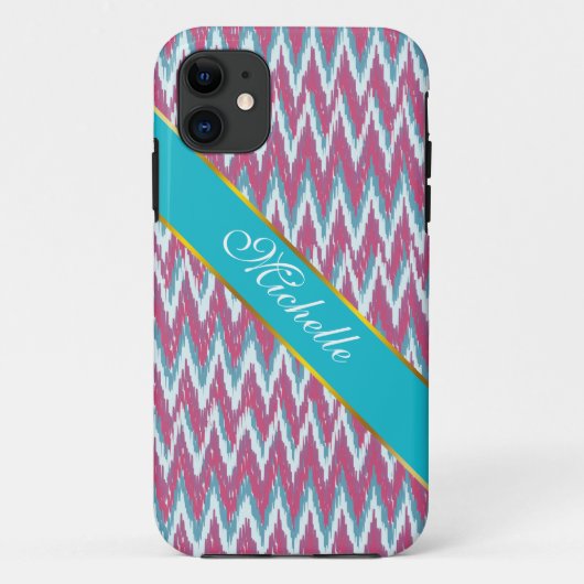 Cranberry en Blauwgroen iKat ZigZag Pattern Case-Mate iPhone Case (Achterkant)