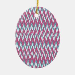 Cranberry en Blauwgroen iKat ZigZag Pattern Keramisch Ornament