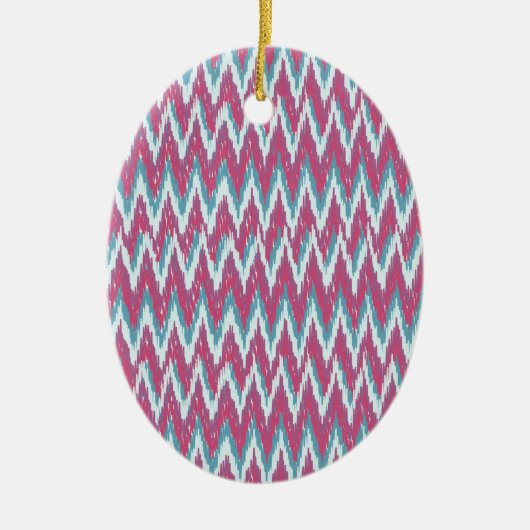 Cranberry en Blauwgroen iKat ZigZag Pattern Keramisch Ornament (Voorkant)