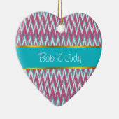Cranberry en Blauwgroen iKat ZigZag Pattern Keramisch Ornament (Rechts)
