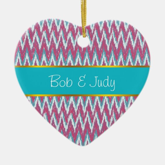 Cranberry en Blauwgroen iKat ZigZag Pattern Keramisch Ornament (Voorkant)