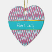 Cranberry en Blauwgroen iKat ZigZag Pattern Keramisch Ornament (Links)