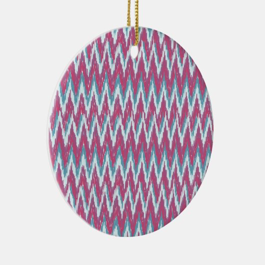 Cranberry en Blauwgroen iKat ZigZag Pattern Keramisch Ornament (Rechts)