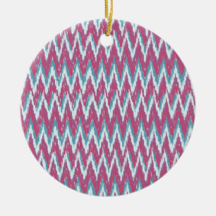 Cranberry en Blauwgroen iKat ZigZag Pattern Keramisch Ornament
