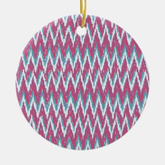 Cranberry en Blauwgroen iKat ZigZag Pattern Keramisch Ornament (Voorkant)