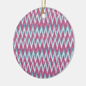 Cranberry en Blauwgroen iKat ZigZag Pattern Keramisch Ornament (Links)