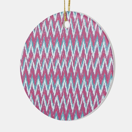 Cranberry en Blauwgroen iKat ZigZag Pattern Keramisch Ornament (Links)