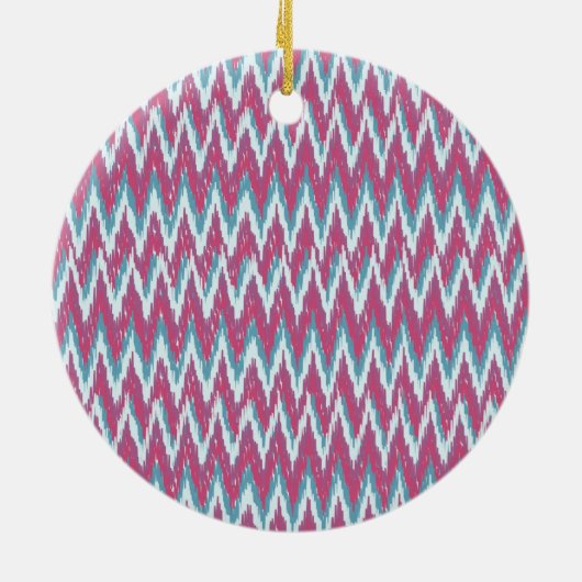 Cranberry en Blauwgroen iKat ZigZag Pattern Keramisch Ornament (Achterkant)