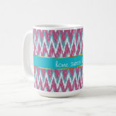 Cranberry en Blauwgroen iKat ZigZag Pattern Koffiemok (Voorkant links)
