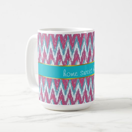 Cranberry en Blauwgroen iKat ZigZag Pattern Koffiemok (Voorkant links)