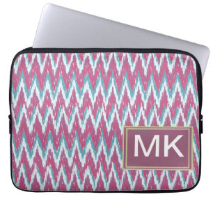 Cranberry en Blauwgroen iKat ZigZag Pattern Laptop Sleeve