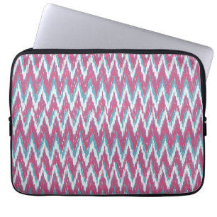 Cranberry en Blauwgroen iKat ZigZag Pattern Laptop Sleeve