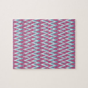 Cranberry en Blauwgroen iKat ZigZag Pattern Legpuzzel