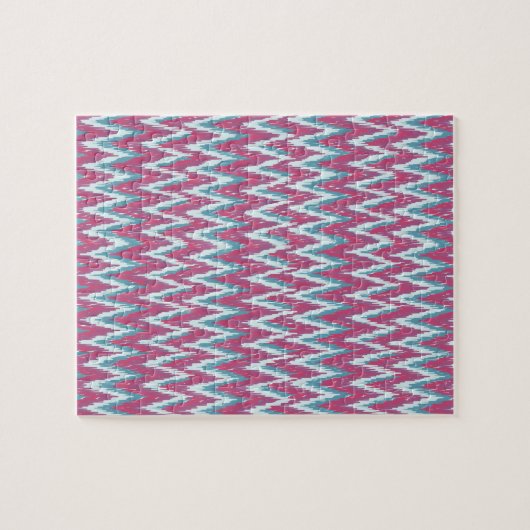 Cranberry en Blauwgroen iKat ZigZag Pattern Legpuzzel (Horizontaal)