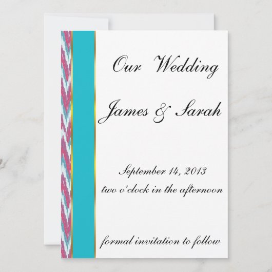 Cranberry en Blauwgroen iKat ZigZag Pattern Save The Date (Achterkant)