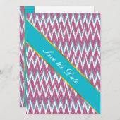 Cranberry en Blauwgroen iKat ZigZag Pattern Save The Date (Voorkant / Achterkant)