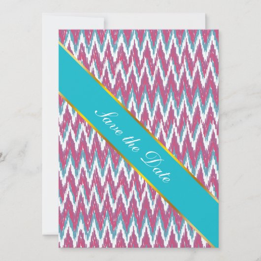 Cranberry en Blauwgroen iKat ZigZag Pattern Save The Date (Voorkant)