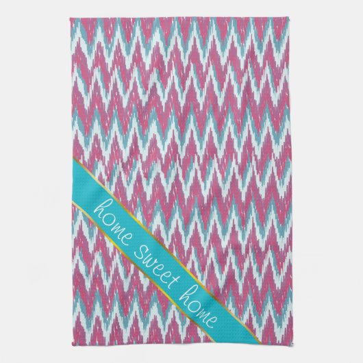 Cranberry en Blauwgroen iKat ZigZag Pattern Theedoek (Verticaal)