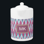 Cranberry en Blauwgroen iKat ZigZag Pattern Theepot<br><div class="desc">Cranberry en Blauwgroen iKat We vieren de nieuwe kleurtrends van 2013 in dit leuke iKat tribale zigzag patroon - met kleuren uit de nieuwe COLOR PALETTE 2013 - We hebben alle afbeeldingen die in dit ontwerp worden gebruikt, aanpasbaar gemaakt - Je kunt met hen spelen op je harteninhoud - Klik...</div>