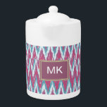 Cranberry en Blauwgroen iKat ZigZag Pattern Theepot<br><div class="desc">Cranberry en Blauwgroen iKat We vieren de nieuwe kleurtrends van 2013 in dit leuke iKat tribale zigzag patroon - met kleuren uit de nieuwe COLOR PALETTE 2013 - We hebben alle afbeeldingen die in dit ontwerp worden gebruikt, aanpasbaar gemaakt - Je kunt met hen spelen op je harteninhoud - Klik...</div>