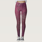 Cranberry en Faux Silver Leaves Leggings (Voorkant)