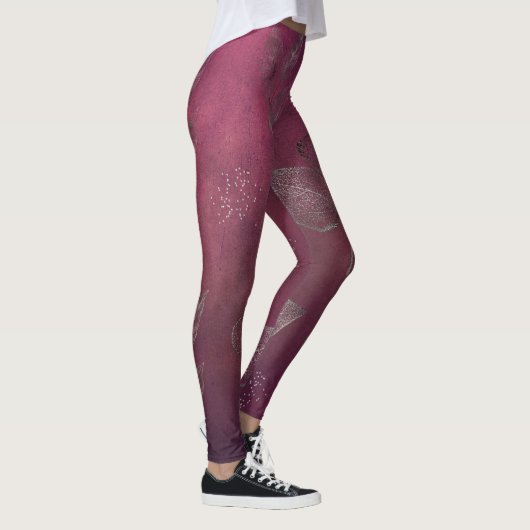 Cranberry en Faux Silver Leaves Leggings (Rechts)