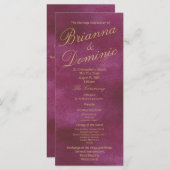 Cranberry en gouden Waterverf bruiloft Programmakaart (Voorkant / Achterkant)