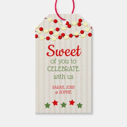 Cranberry en Popcorn rustieke beadboard kerst Cadeaulabel (Voorkant)