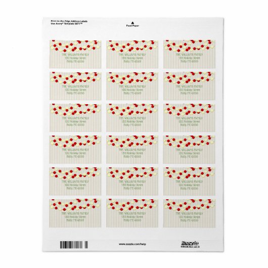 Cranberry en Popcorn rustieke beadboard kerst Etiket (Full Sheet)
