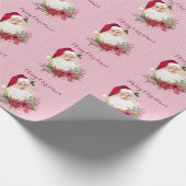 Cranberry Floral Santa Claus Stripe Poinsettia Cadeaupapier (Hoek)
