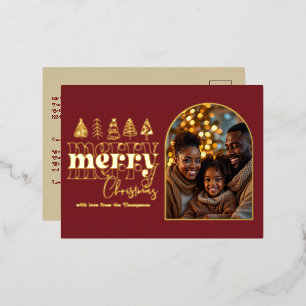 Cranberry Fluwelen & Antiek Gouden Kerst Foto Folie Feestdagen Briefkaart