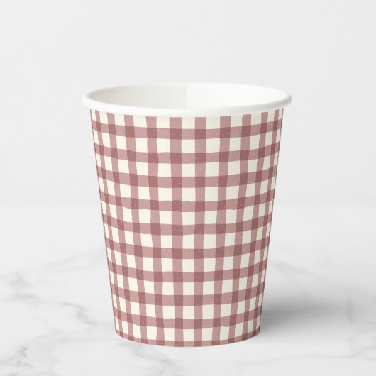 Cranberry Gingham Red Maroon Papieren Bekers (Links)