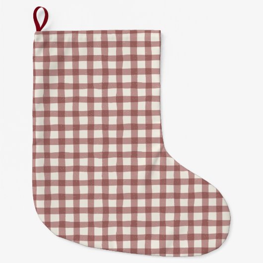 Cranberry Gingham Rood Maroon Grote Kerstsok (Voorkant)