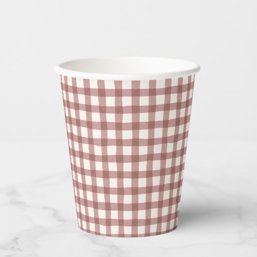 Cranberry Gingham Rood Maroon Papieren Bekers (Voorkant)