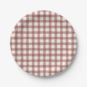 Cranberry Gingham Rood Maroon Papieren Bordje