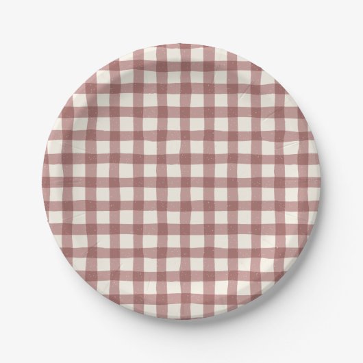 Cranberry Gingham Rood Maroon Papieren Bordje (Voorkant)