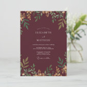 Cranberry Gouden Blad Bruiloft Kaart (Staand voorkant)