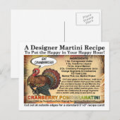 Cranberry Granaatappel Thanksgiving Martini Recept Feestdagenkaart (Voorkant / Achterkant)