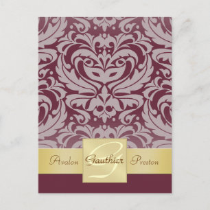 Cranberry Half Damask Gold Save the Date Briefkaar Aankondigingskaart