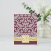 Cranberry Half Damask Gold Save the Date Briefkaar Aankondigingskaart (Staand voorkant)