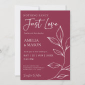 Cranberry Hand Drawn Botanical Just Love Wedding Kaart (Voorkant)