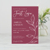 Cranberry Hand Drawn Botanical Just Love Wedding Kaart (Staand voorkant)